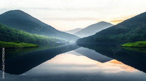 Serene Mountain Lake Reflection  Sunrise Landscape Photography