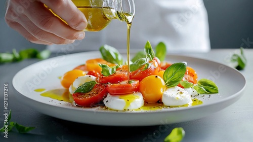 Fresh Salad with Tomatoes, Mozzarella and Olive Oil Drizzle