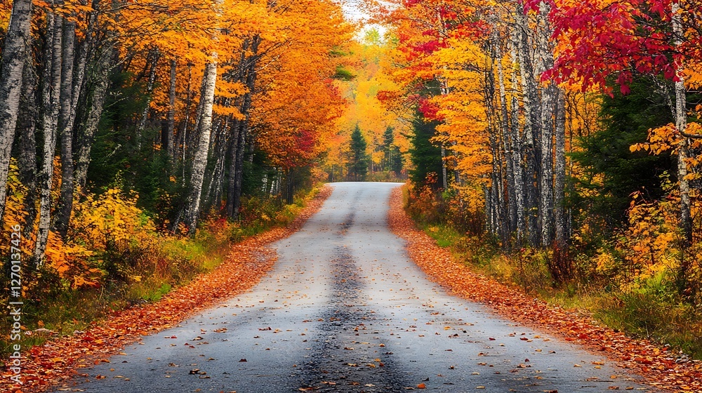 Obraz premium Autumnal Road Through Vibrant Forest