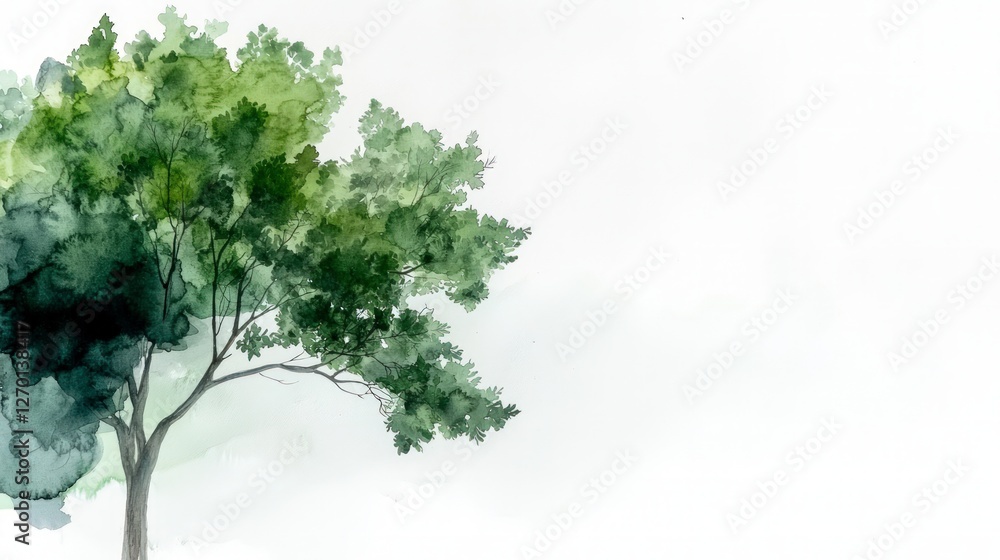 Watercolor Tree Green Leaves Nature Spring Summer Botanical Eco Landscape Artistic Watercolor Tree Green Leaves Nature Spring Summer Botanical Eco Landscape Artistic