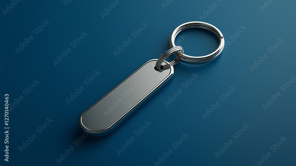 silver keychain mockup isolated on blue background silver keychain mockup isolated on blue background