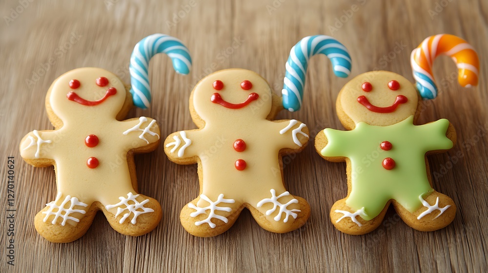 Delightful Trio of Christmas Gingerbread Men with Candy Canes Delightful Trio of Christmas Gingerbread Men with Candy Canes