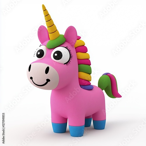 Adorable Pink Unicorn Figure with Colorful Mane and Tail Designed for Playful Imagination photo