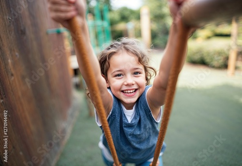 Wallpaper Mural smiling child climbing at ropes on playground Torontodigital.ca