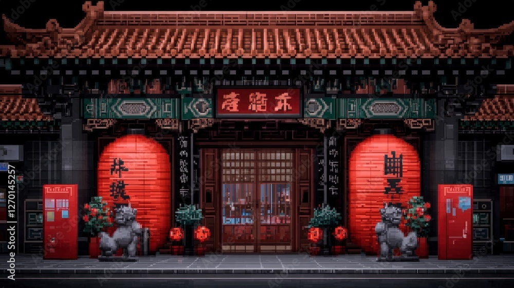 8 Bit Pixel Art Chinese Street Scene Lantern Festival Asian Architecture Night Citysca 8 Bit Pixel Art Chinese Street Scene Lantern Festival Asian Architecture Night Citysca