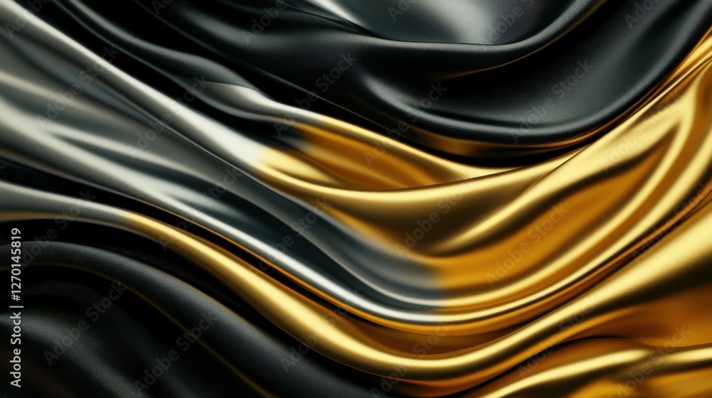 Elegant Flow of Black and Gold Silk Fabric Creating Smooth and Rich Textures Elegant Flow of Black and Gold Silk Fabric Creating Smooth and Rich Textures