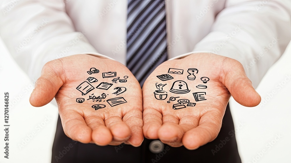 Businessman's Hands Offering Ideas, White Background Businessman's Hands Offering Ideas, White Background