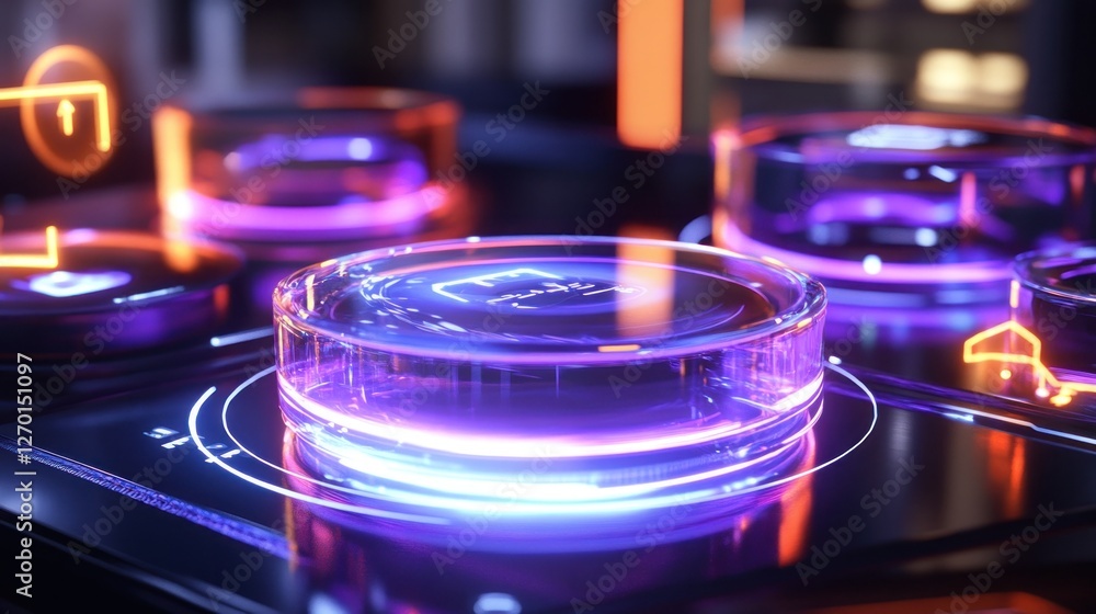 Futuristic Control Panel: Glowing Glass Interface Futuristic Control Panel: Glowing Glass Interface