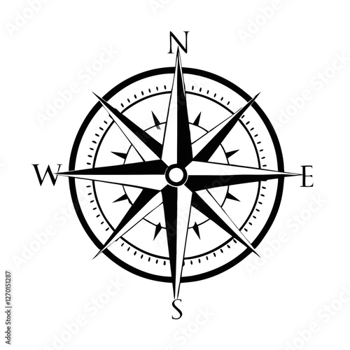 Classic black and white nautical wind rose with directional points