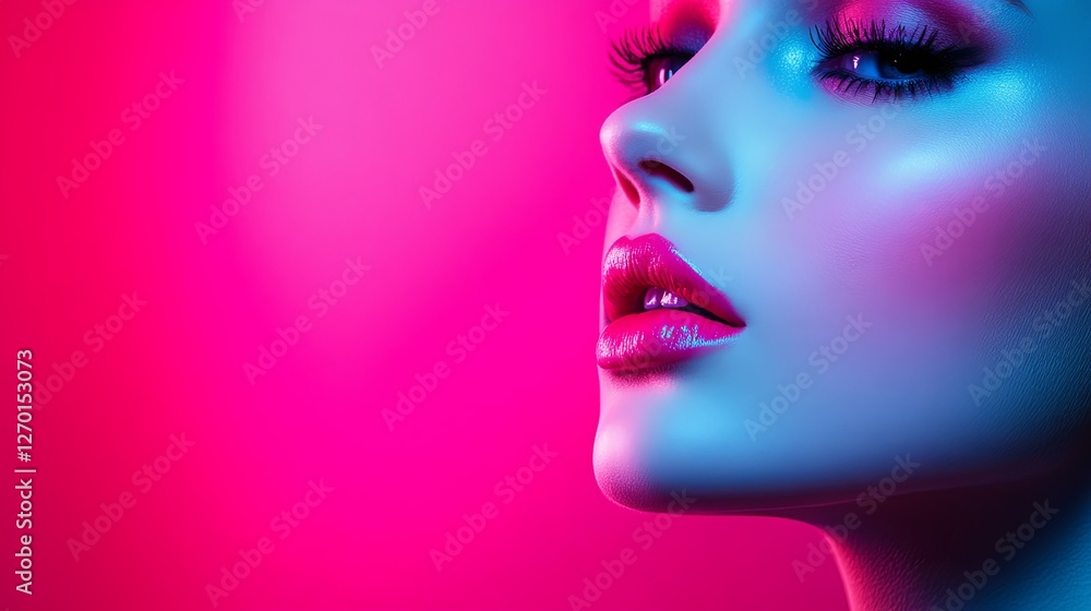 Striking portrait of a model with vibrant pink lips, capturing bold elegance and modern allure. Striking portrait of a model with vibrant pink lips, capturing bold elegance and modern allure.