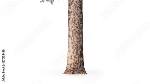 Tall tree trunk with textured bark standing against a white background, ideal for nature-themed designs