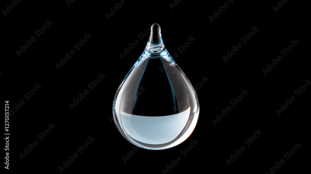 Fototapeta premium clear water droplet suspended mid air, showcasing its unique shape and clarity. droplet reflects light beautifully, creating mesmerizing visual