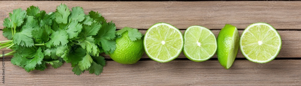 Limes and Cilantro on Rustic Wood Limes and Cilantro on Rustic Wood