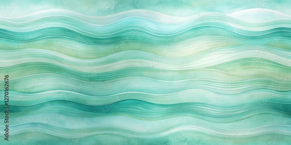 Obraz premium Serene Aqua Waves An Abstract Watercolor Design Featuring Gentle Undulating Lines in Calming Shades of Teal and Green