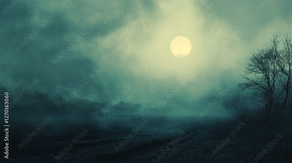 Fototapeta premium Mystical Moonlight Night in Foggy Field