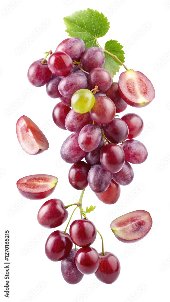 Obraz premium flying red grapes isolated on transparent white background, clipping path