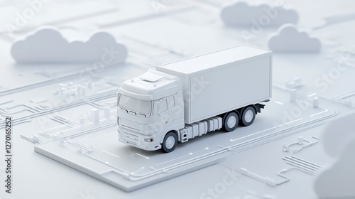 White Truck Model on Circuit Board: Digital Logistics Concept