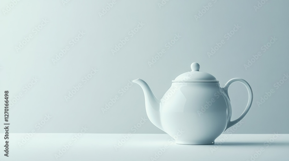 A pristine white teapot sits on a minimalist light blue surface, creating a serene and calming scene. The elegant design and soft lighting enhance the peaceful atmosphere. A pristine white teapot sits on a minimalist light blue surface, creating a serene and calming scene. The elegant design and soft lighting enhance the peaceful atmosphere.