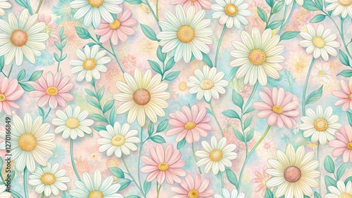Wallpaper Mural Pastel Daisies in a Soft Floral Arrangement A Delicate Watercolor Style Botanical Illustration Featuring an Abundance of Blooming Flowers Torontodigital.ca