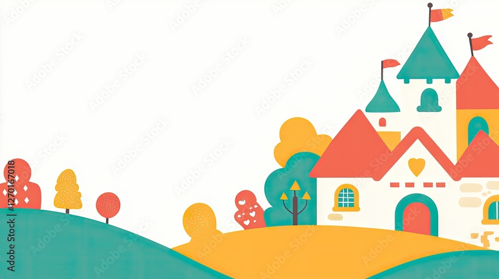 Fairytale castle, autumn hills, children's book illustration Fairytale castle, autumn hills, children's book illustration