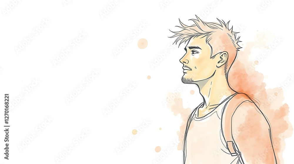 Stylish Young Man with Backpack Watercolor Illustration Stylish Young Man with Backpack Watercolor Illustration