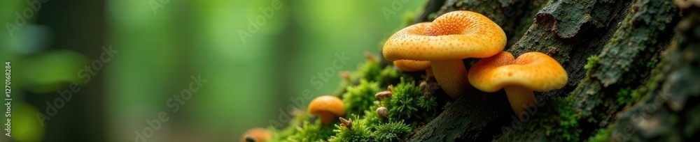 Fototapeta premium Hairy fungal growths in the forest on a tree trunk, forest, mycology, fungi