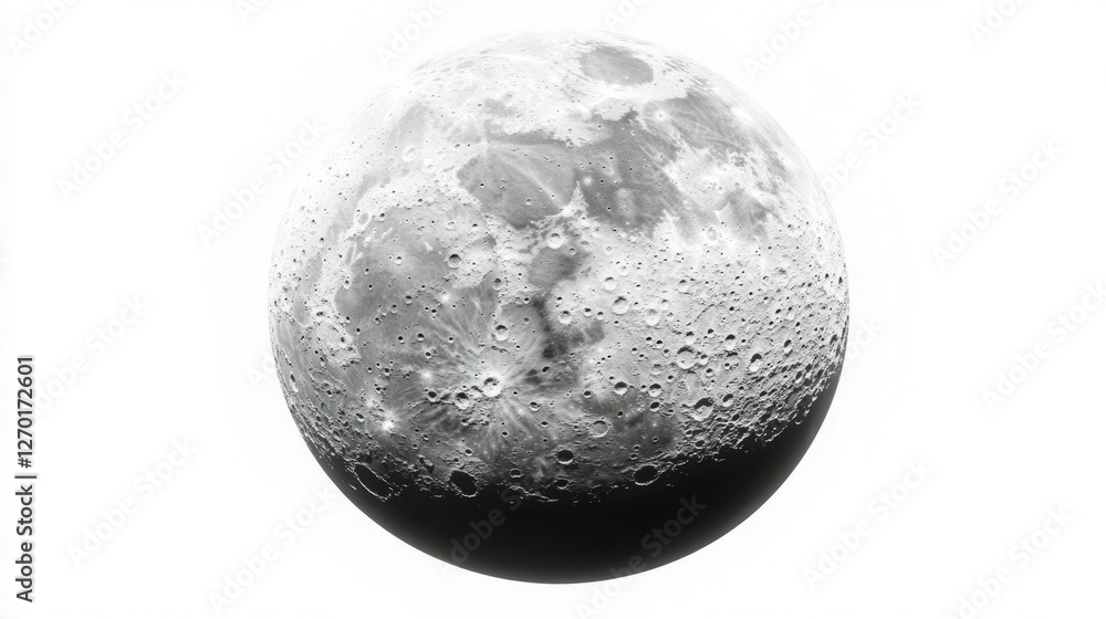 A detailed grayscale close-up of the moon, showcasing its craters and textured surface against a stark white background. The image emphasizes the moon's rugged and ancient landscape. A detailed grayscale close-up of the moon, showcasing its craters and textured surface against a stark white background. The image emphasizes the moon's rugged and ancient landscape.