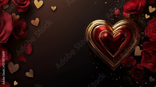 Romantic heart and roses on dark background