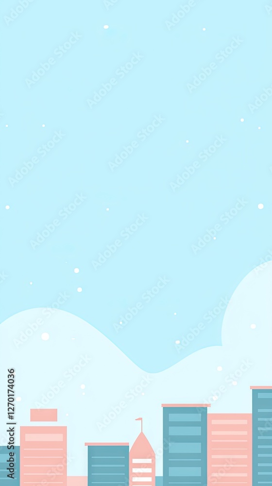 Fototapeta premium Pastel city skyline, clear sky, mobile wallpaper