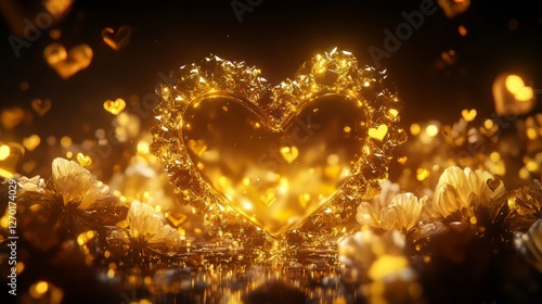 Golden Heart with bokeh for romance feeling