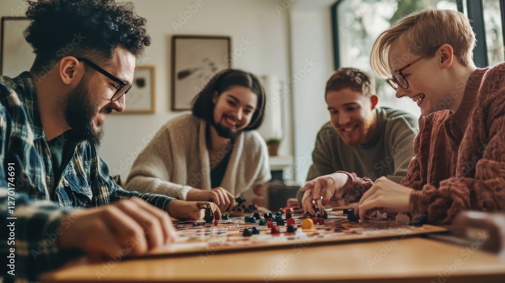 Fototapeta premium Friends playing a board game together happily