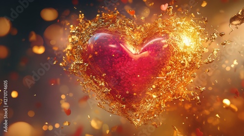 Heart shape wrapped in gold, love concept