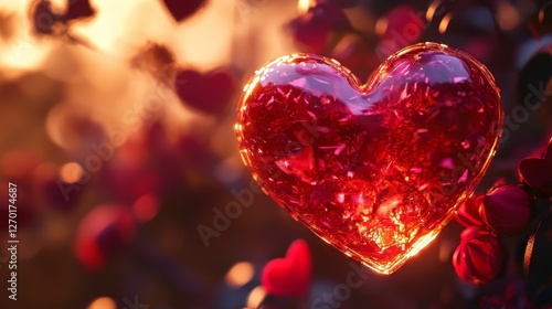 Sparkling transparent heart surrounded by more