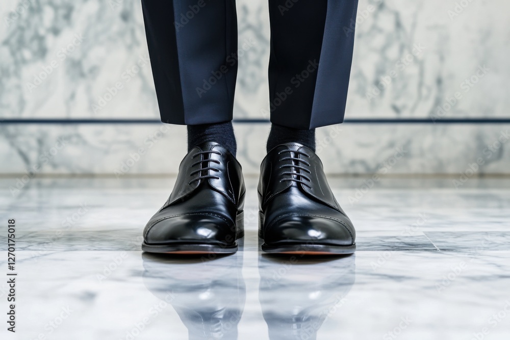 Confident businessman walking on polished marble floor in corporate setting Confident businessman walking on polished marble floor in corporate setting