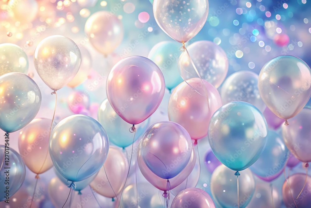 A Celebration of Pastel Balloons Ascending in a Dreamlike Atmosphere of Shimmering Lights A Celebration of Pastel Balloons Ascending in a Dreamlike Atmosphere of Shimmering Lights