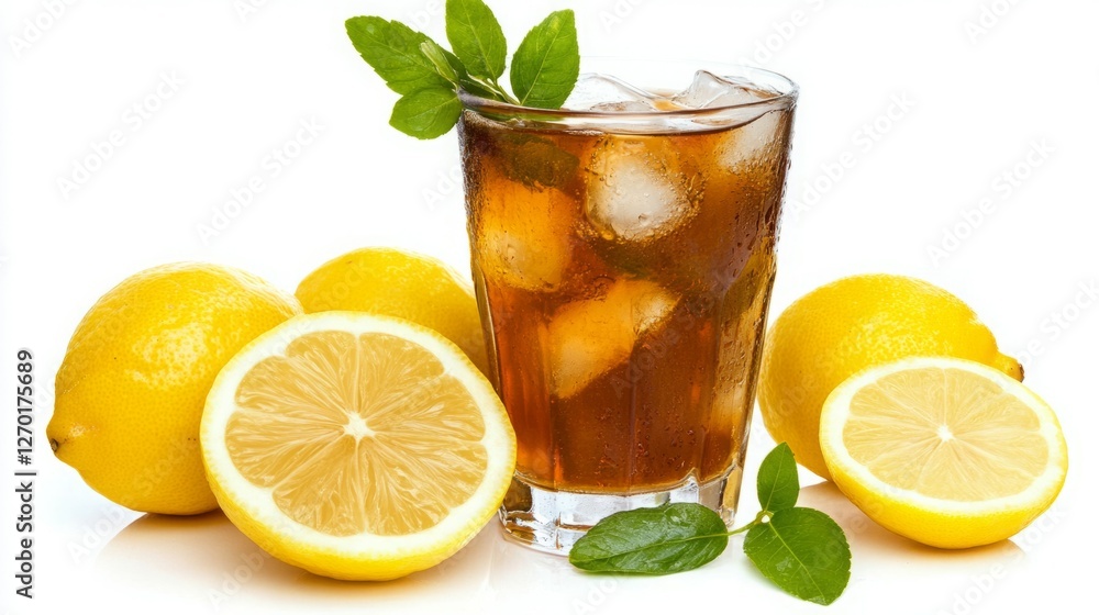 Refreshing iced tea with lemon slices and mint. The perfect summer drink! Refreshing iced tea with lemon slices and mint. The perfect summer drink!