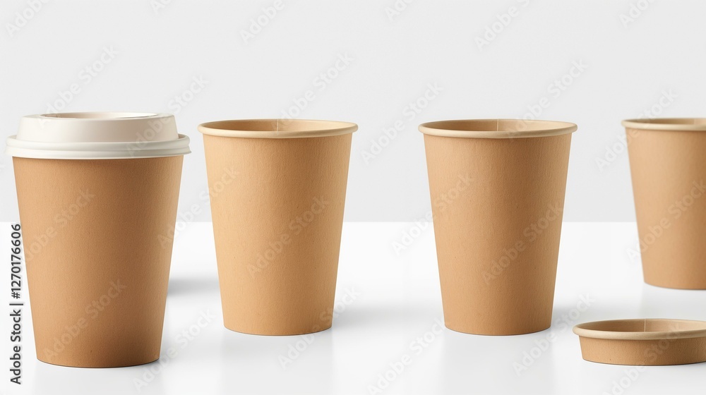 Collection of Disposable Paper Coffee Cups with Lids Collection of Disposable Paper Coffee Cups with Lids