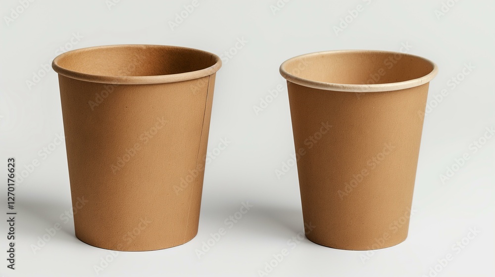 Two Brown Paper Cups on a White Background Two Brown Paper Cups on a White Background