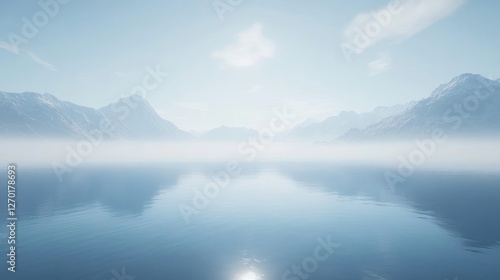 Wallpaper Mural Serene Mountain Lake Reflection in Mist: A Calming Landscape View Torontodigital.ca