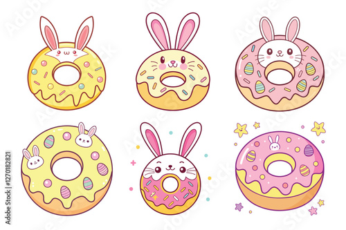 A Bundle of Cute Easter donuts vector cartoon illustration Easter day