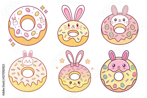 A Bundle of Cute Easter donuts vector cartoon illustration Easter day