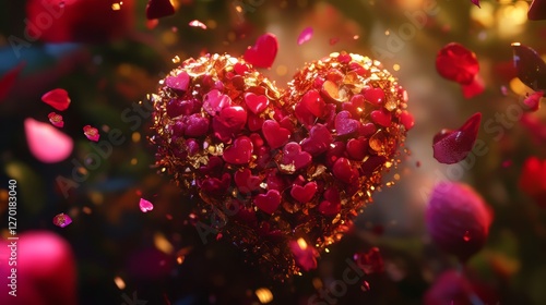 Heart of tiny hearts surrounded by rose petals