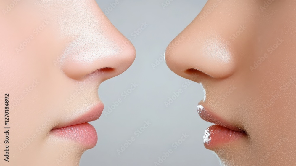 Obraz premium Intricate closeup, exploring the subtle nuances of a woman's nose in vivid detail