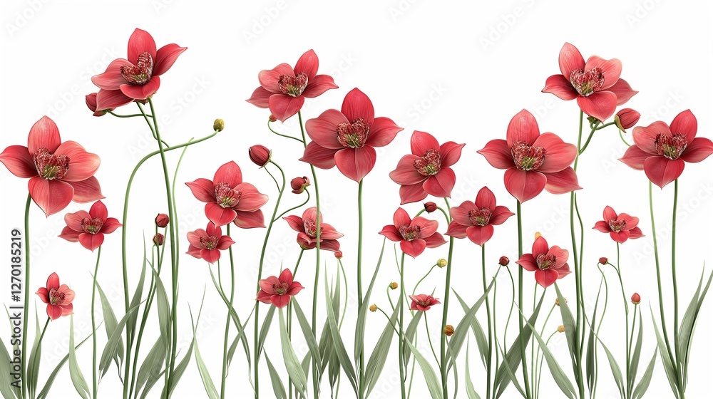 Fototapeta premium A Stunning Collection of Red Flowers in Full Bloom against a White Background