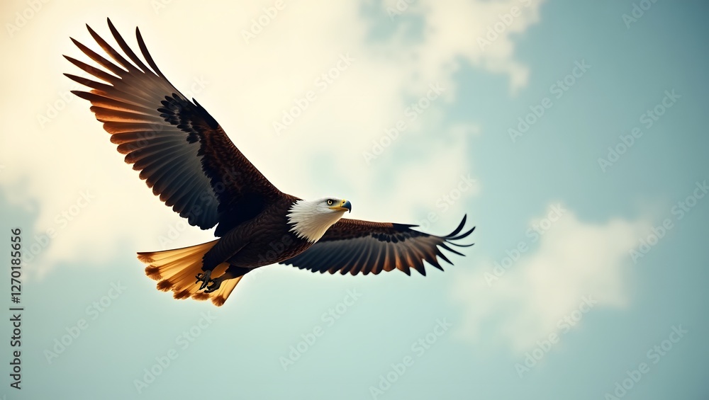 Naklejka premium A Majestic Eagle In Midflight Soar