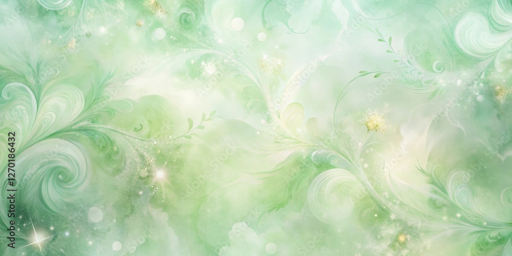 Whimsical Green Floral Fantasy An Ethereal Background Image of Soft Pastel Greens, Delicate Flourishes, and Sparkling Dust Motes, Perfect for Dreamy Designs and Elegant Projects Whimsical Green Floral Fantasy An Ethereal Background Image of Soft Pastel Greens, Delicate Flourishes, and Sparkling Dust Motes, Perfect for Dreamy Designs and Elegant Projects