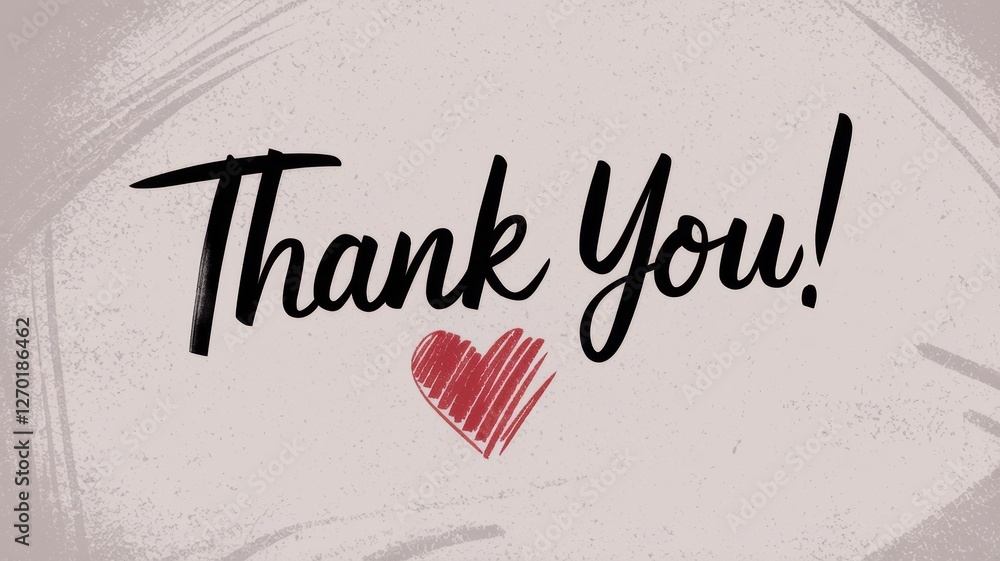 A thank you message with a stylized red heart