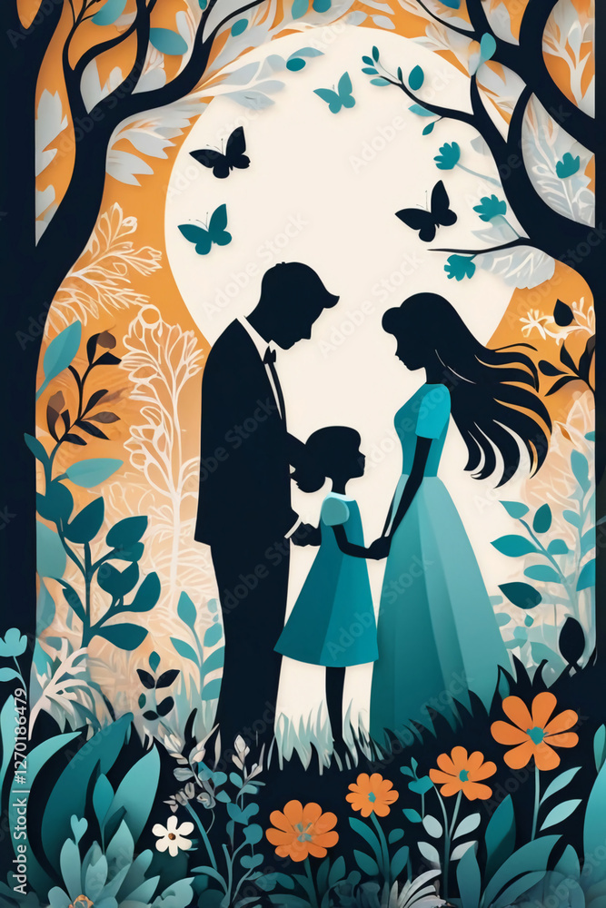Fototapeta premium AI Generative. Heartwarming Parenting Illustration – Silhouette Paper Cut Style. 46