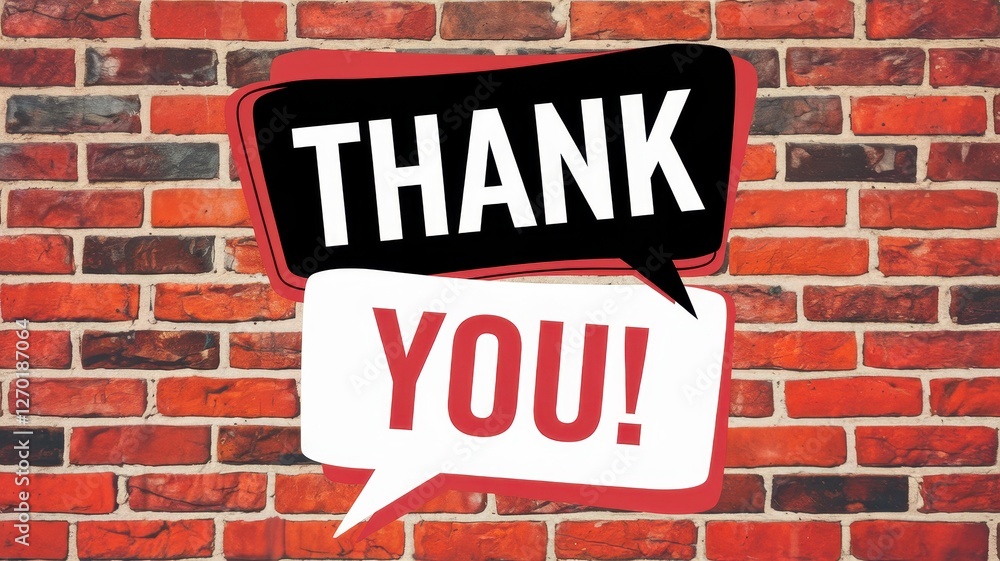 Obraz premium Thank you message bubbles on textured red brick background