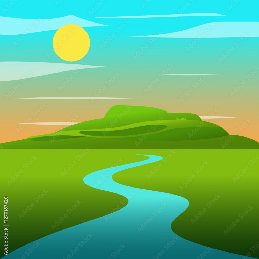 Fototapeta premium Scenic River Flowing Through Green Hills